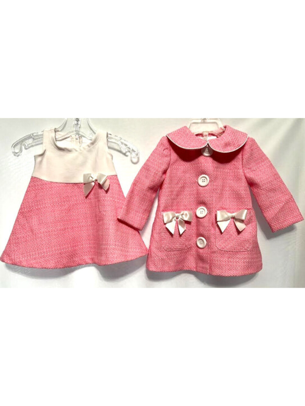 Bonnie Baby Dress and Coat Set, Size 0-3 Months, Pink & White, Cute Buttons